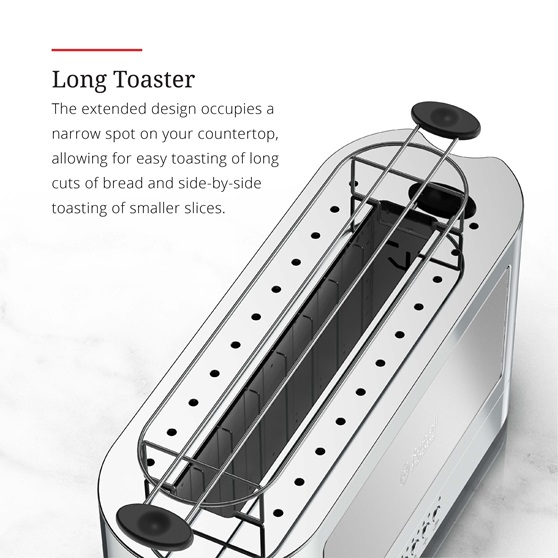 2Slice Stainless Steel Long Toaster Silver Glass Russell Hobbs